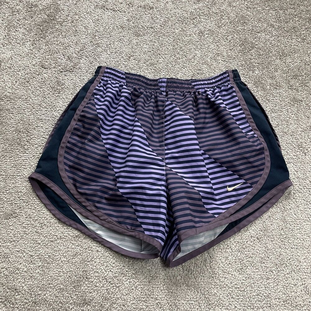 Nike Dri-Fit Active Shorts Womens Small Purple Striped Athletic Running Gym 24x3
